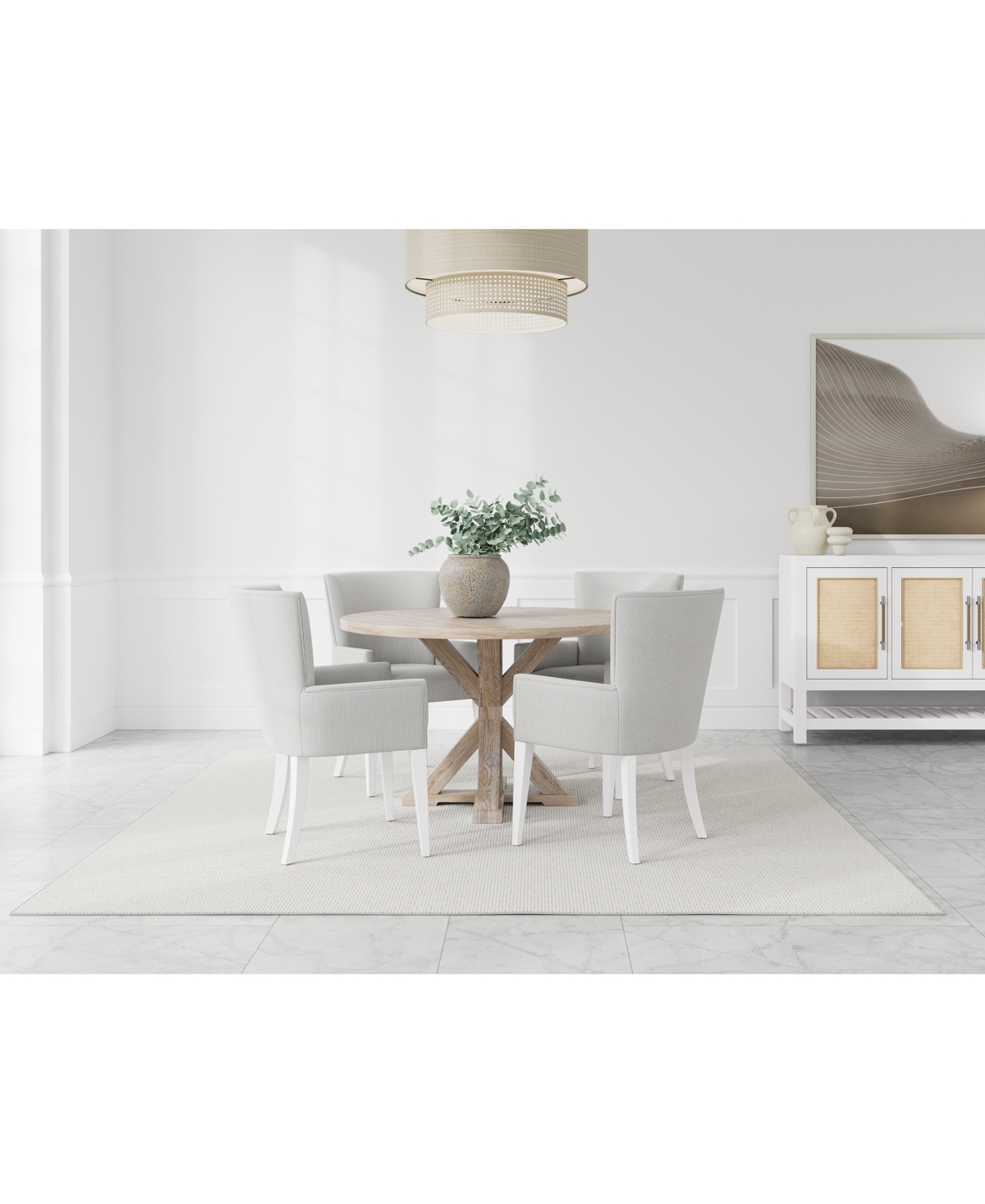 Macy's Catriona 5pc Dining Set (round Dining Table & 4 Upholstered Arm Chairs) In No Color