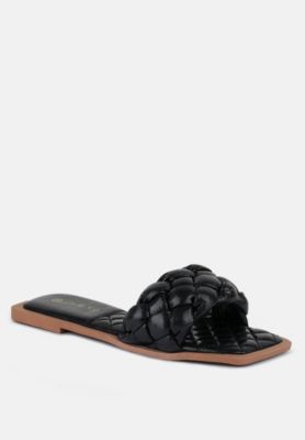 Womens Marcue Patent Pu Quilted Slides In Woven s Straps