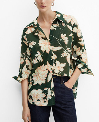 MANGO Women's Cotton Flower Shirt - Macy's
