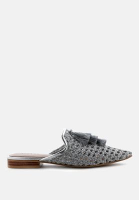 Rag and Co Womens Melanie Woven Flat Mules With Tassels
