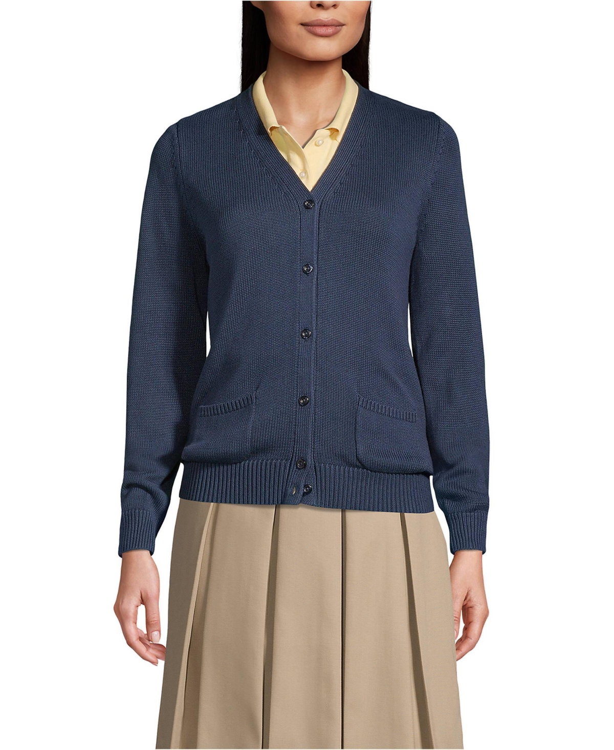 Lands' End Women's School Uniform Cotton Modal Button Front Cardigan Sweater