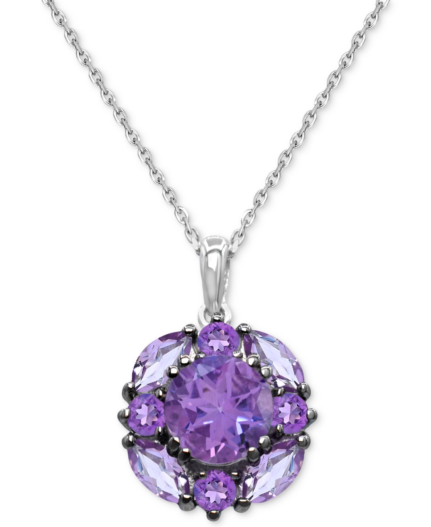 Amethyst (2-1/4 ct. t.w.) & Pink Amethyst (7/8 ct. t.w.) Cluster 18" Pendant Necklace in Sterling Silver (Also Available in Additional Gemstone Clusters)
