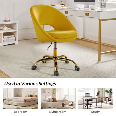 Modern Velvet Office Chair with Adjustable Swivel for Study Vanity