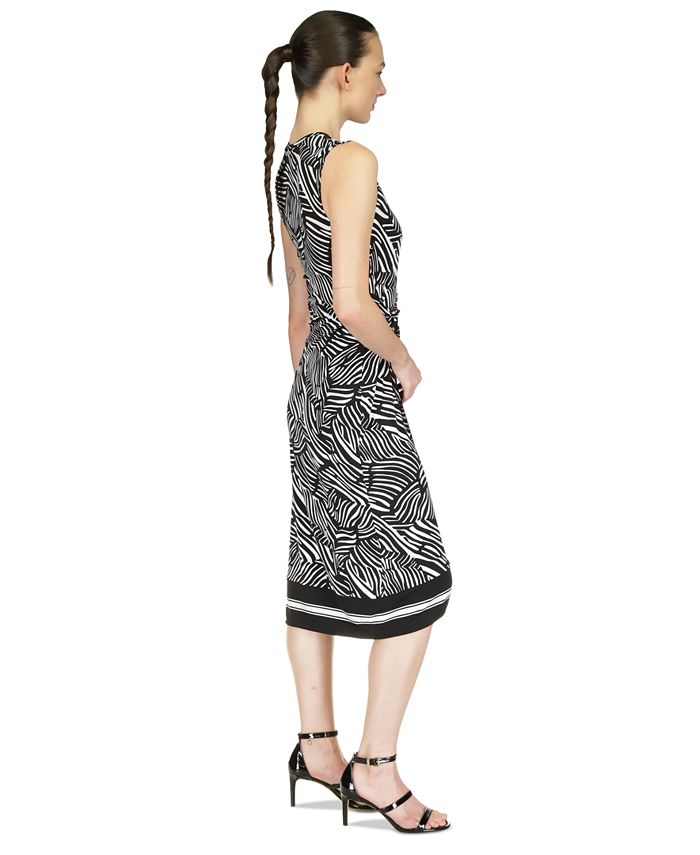 Michael Kors Women's Zebra Print Asymmetrical Midi Dress Black Size Small