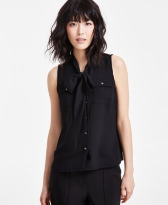 Anne Klein - Women's Mixed-Media Bow Blouse