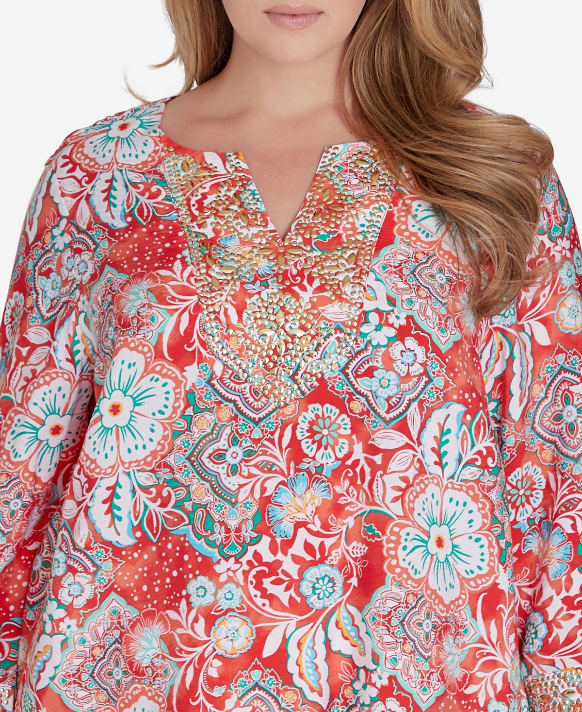 Shop Ruby Rd. Plus Size Silky Floral Voile Top In Punch Multi