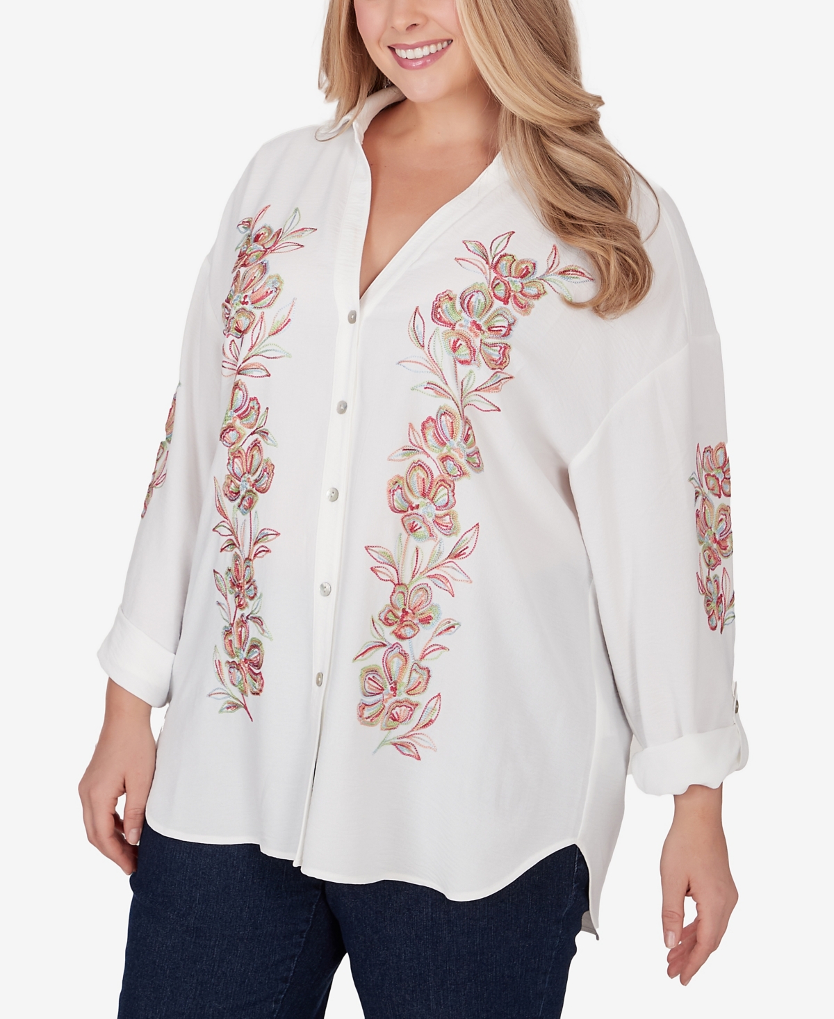 Shop Ruby Rd. Plus Size Solid Embroidered Crepe Top In White