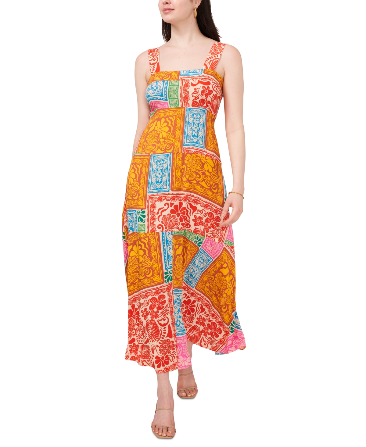 Women's Printed Smocked Maxi Dress - Cream Orange