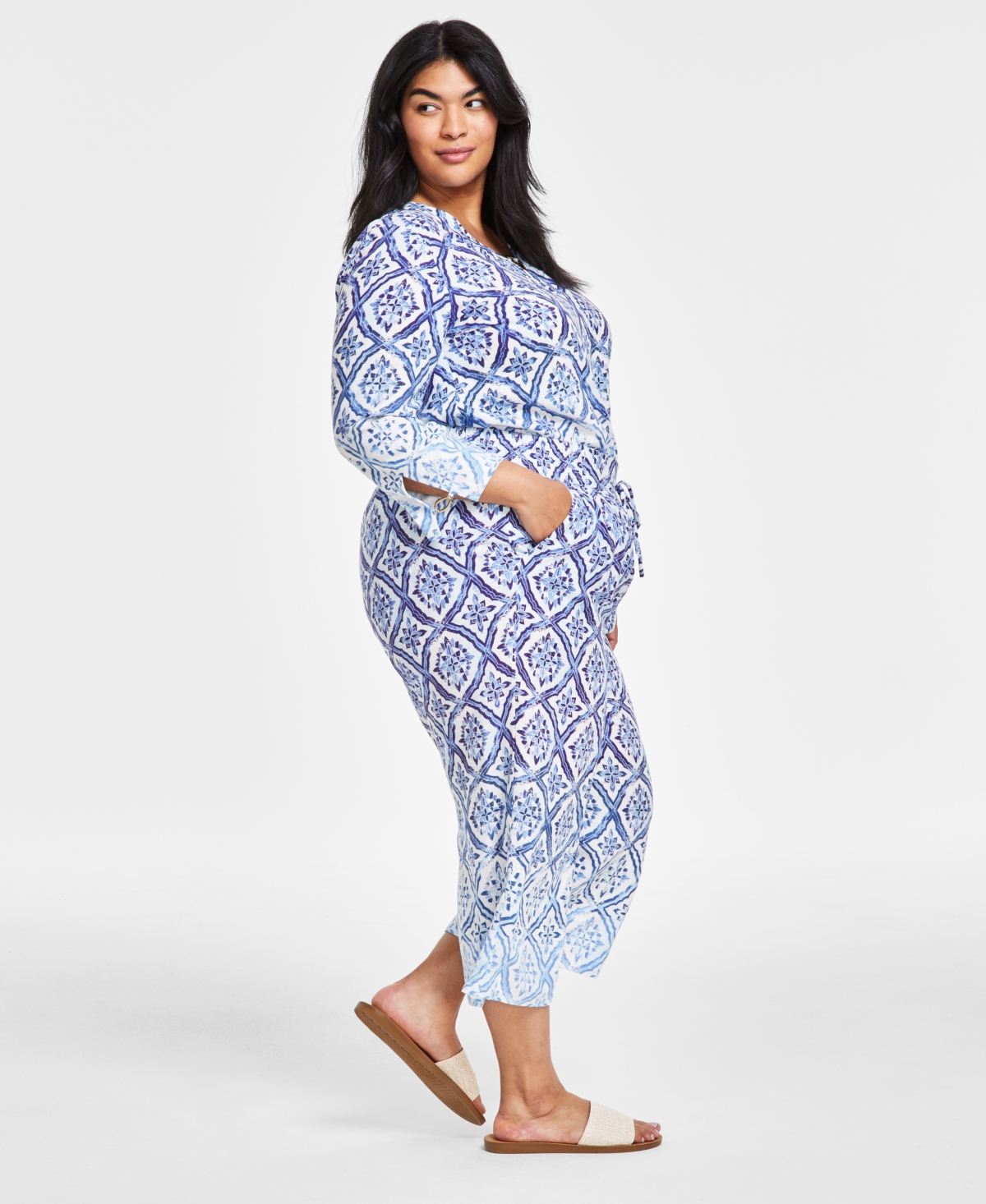 Jm Collection Plus Size Ombre-Print Pull-On Cropped Pants, Created for Macy's