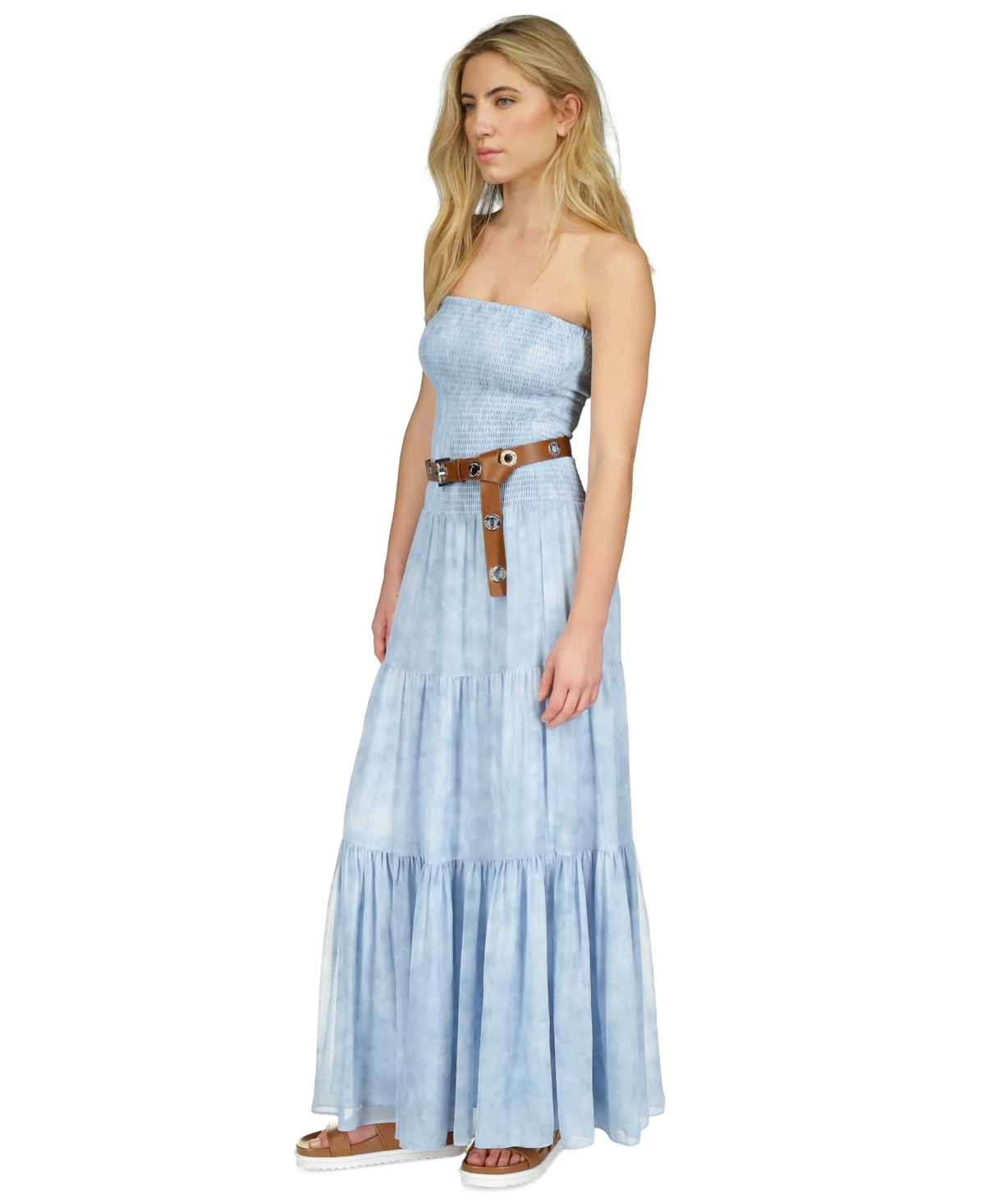 Shop Michael Kors Women's Sunbleached Smocked Maxi Dress In Chambray