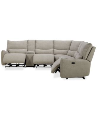 Olper 6-Pc. Fabric Zero Wall Sectional Sofa with Three Power Motion Pieces & Console, Created for Macy's