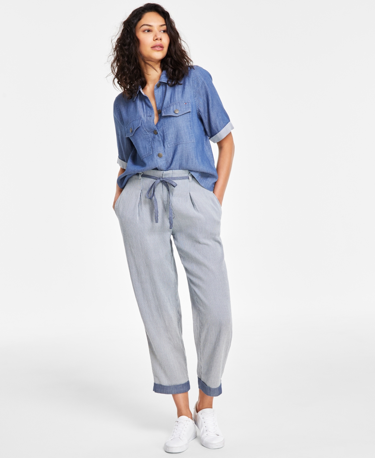 Tommy Hilfiger Women's Cotton High-Rise Tie Pants