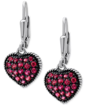 Lab-Grown Ruby Heart Cluster Drop Earrings (1-1/4 ct. t.w.) in Sterling ...