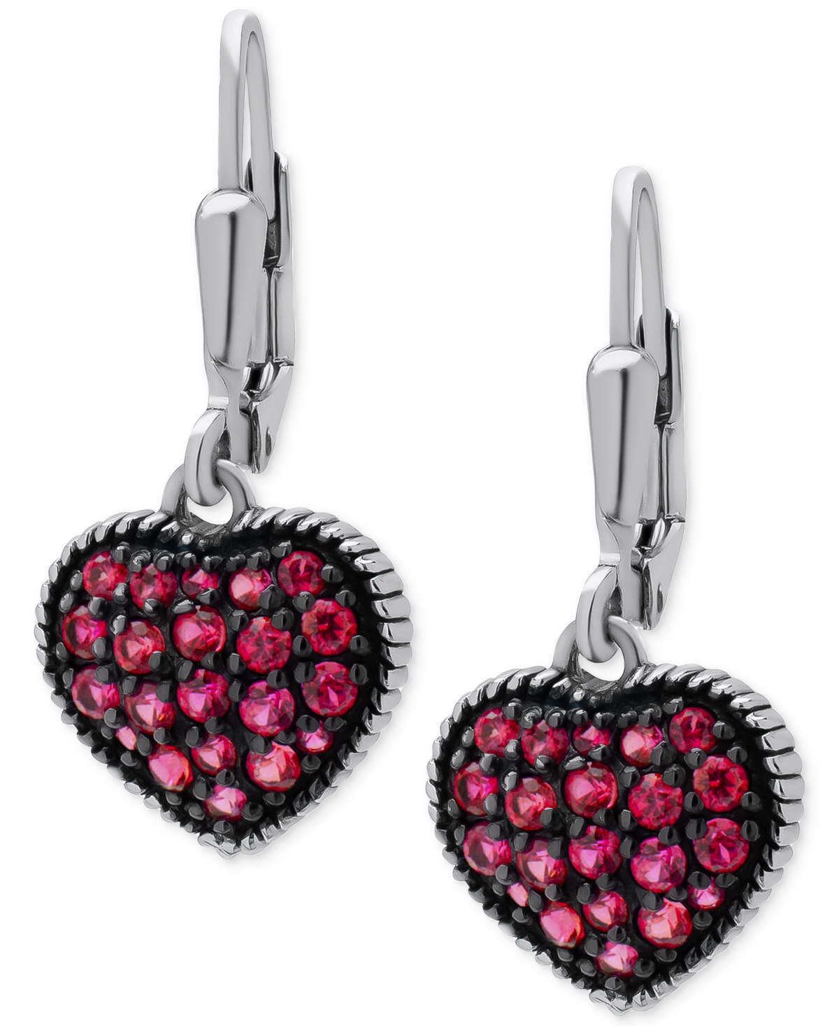 Lab-Grown Ruby Heart Cluster Drop Earrings (1-1/4 ct. t.w.) in Sterling Silver - Ruby