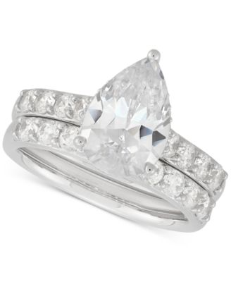 Arabella - Cubic Zirconia Pear & Round Bridal Set in Sterling Silver
