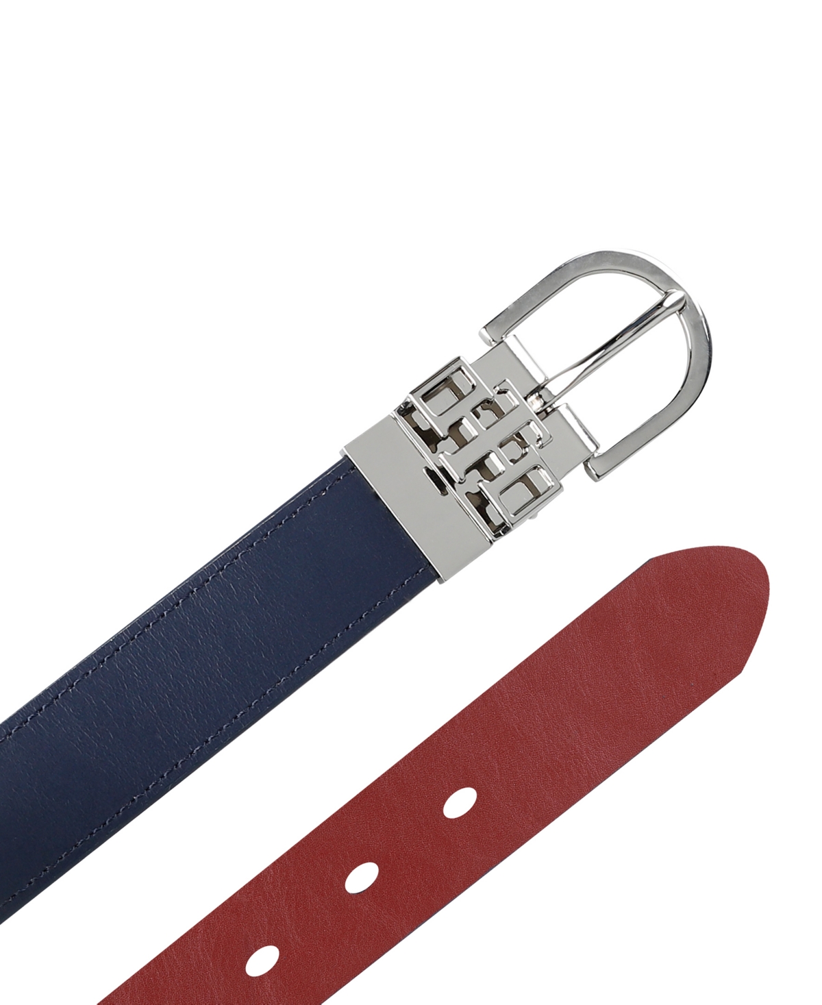 Tommy Hilfiger Women's 2-In-1 Reversible Th Monogram Strap Keeper Dress Casual Belt -red