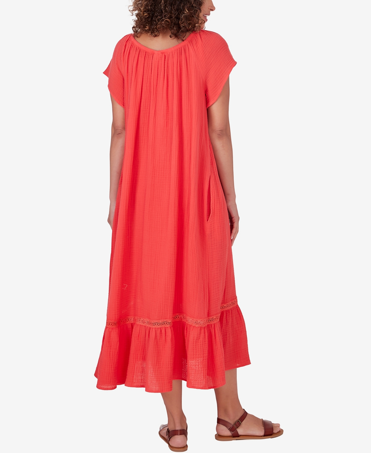 Shop Ruby Rd. Petite Gauze Short Sleeve High/low Dress In Punch
