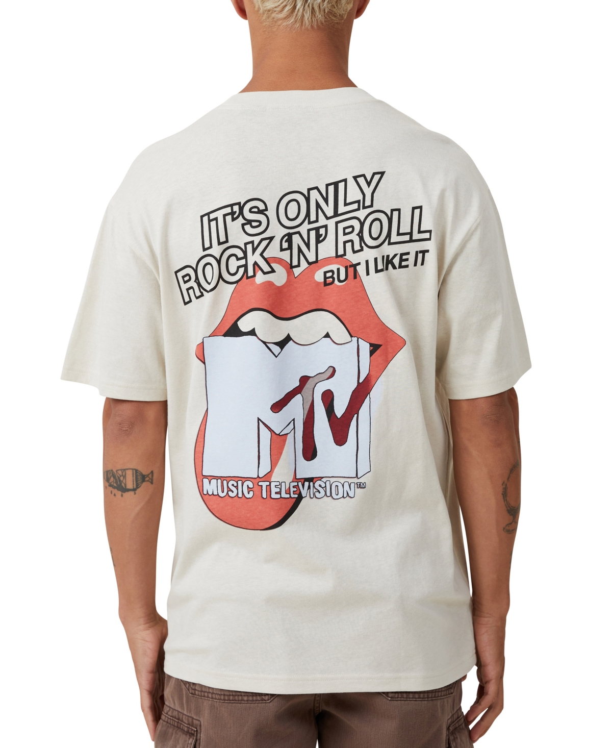 Shop Cotton On Men's Mtv X Rolling Stones Loose Fit T-shirt In Beige