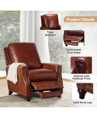 Bellino Mid Century Modern Genuine Leather Recliner with Nailhead Trim