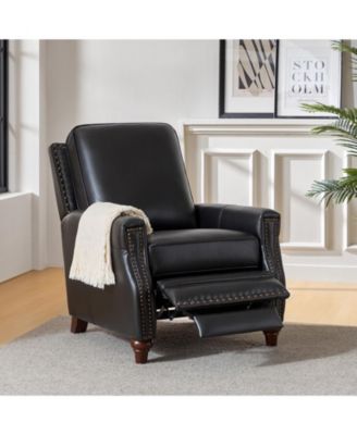Bellino Mid Century Modern Genuine Leather Recliner with Nailhead Trim