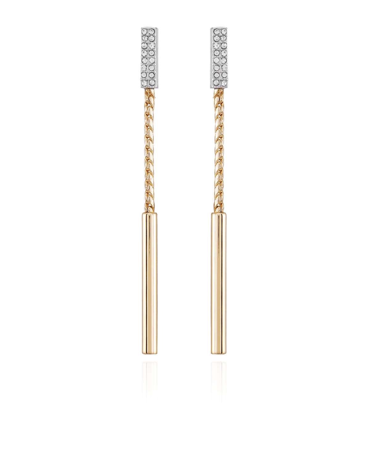 Two-Tone Glass Stone Baguette Drop Dangle Earrings - Gold