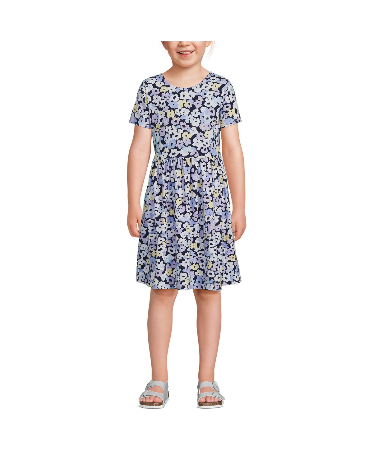 Lands' End Girls Short Sleeve Gathered Waist Jersey Dress