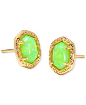 14k Gold-Plated Framed Stone Stud Earrings
