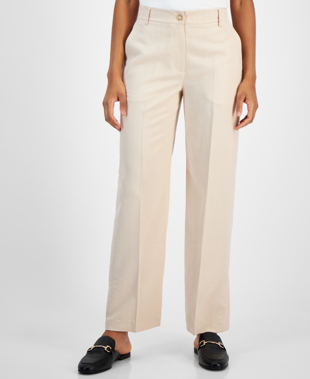 Women's Pinstriped Wide-Leg Pants - Toasted Beige