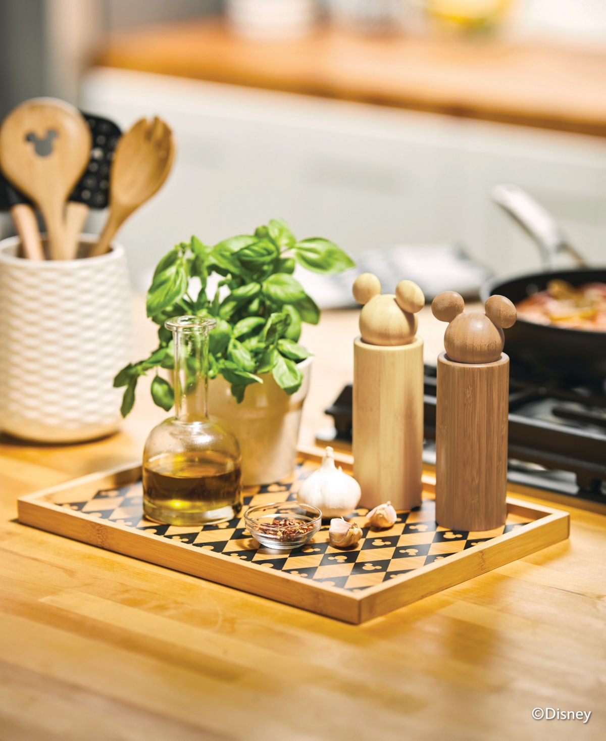 Disney Monochrome Bamboo Large Serving Tray In Brown