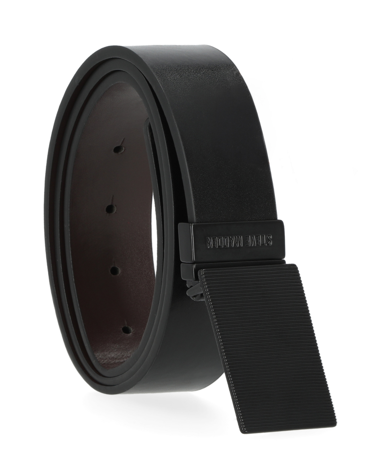Shop Steve Madden 35mm Textured Plaque Buckle Belt In Black,brown