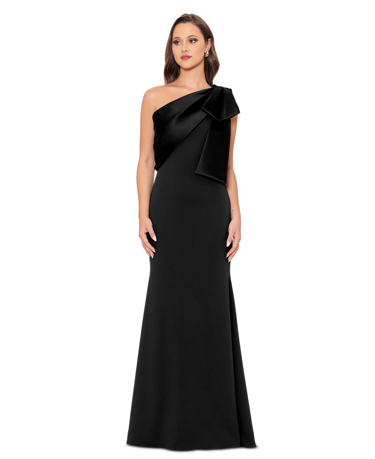 Women's Bow-Trim One-Shoulder Gown - Black