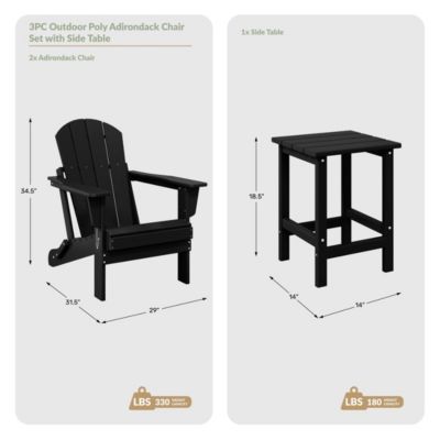 3 Piece Set Outdoor Folding Adirondack Chairs with Side Table