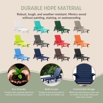 3 Pieces Set Poly Adirondack Outdoor Chaise Lounges with Side Table