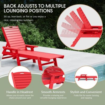 3 Pieces Set Poly Adirondack Outdoor Chaise Lounges with Side Table