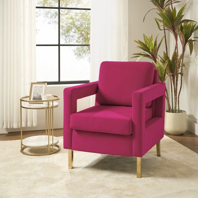 Levitt Square Arm Velvet Accent Chair with Metal Base