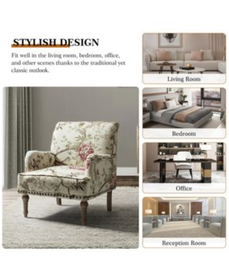 Montross Traditional Wooden Upholstered  Armchair with Floral Patterns