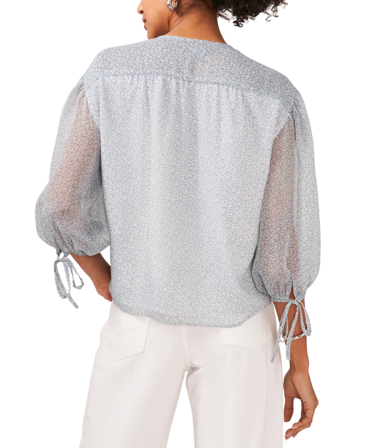 Shop 1.state Women's Printed Pintuck 3/4-sleeve Blouse In New Ivory