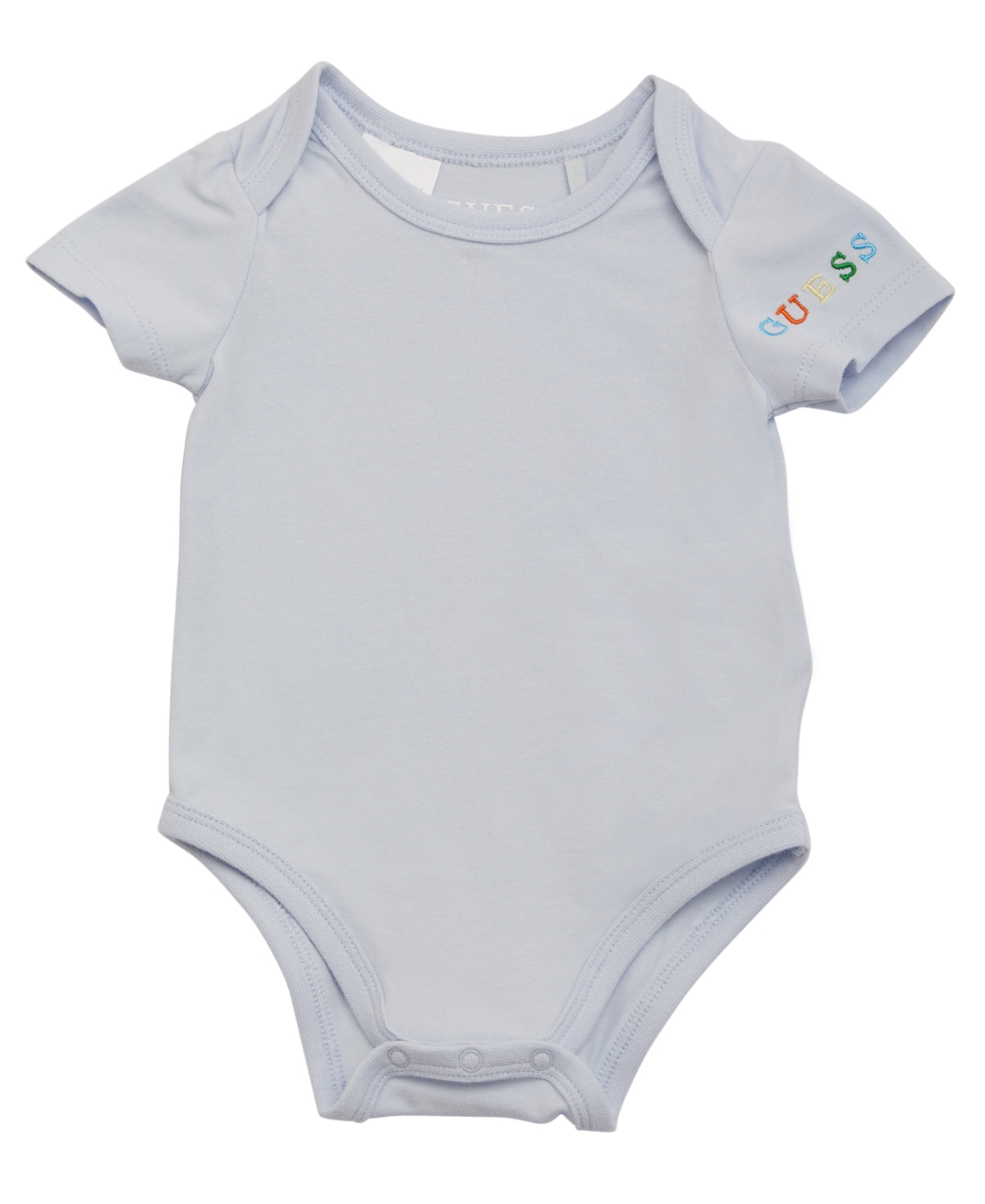 Shop Guess Baby Boy Short Sleeve Bodysuit And Embroidered Bubble In Astral Pale Blue