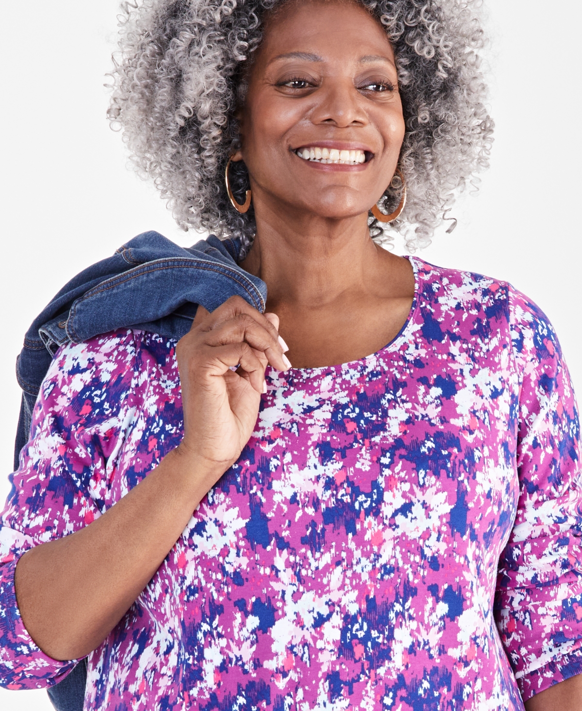 Style & Co Plus Size Printed Scoop-Neck Long-Sleeve Top, Created for Macy's