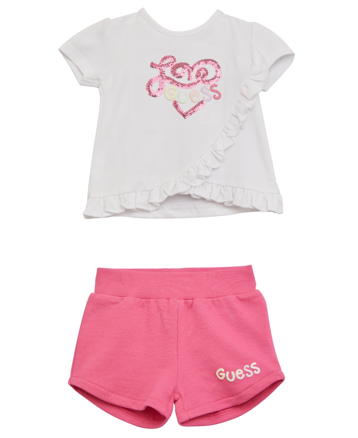 Shop Guess Baby Girls Short Sleeve Top And Short Set In Pure White