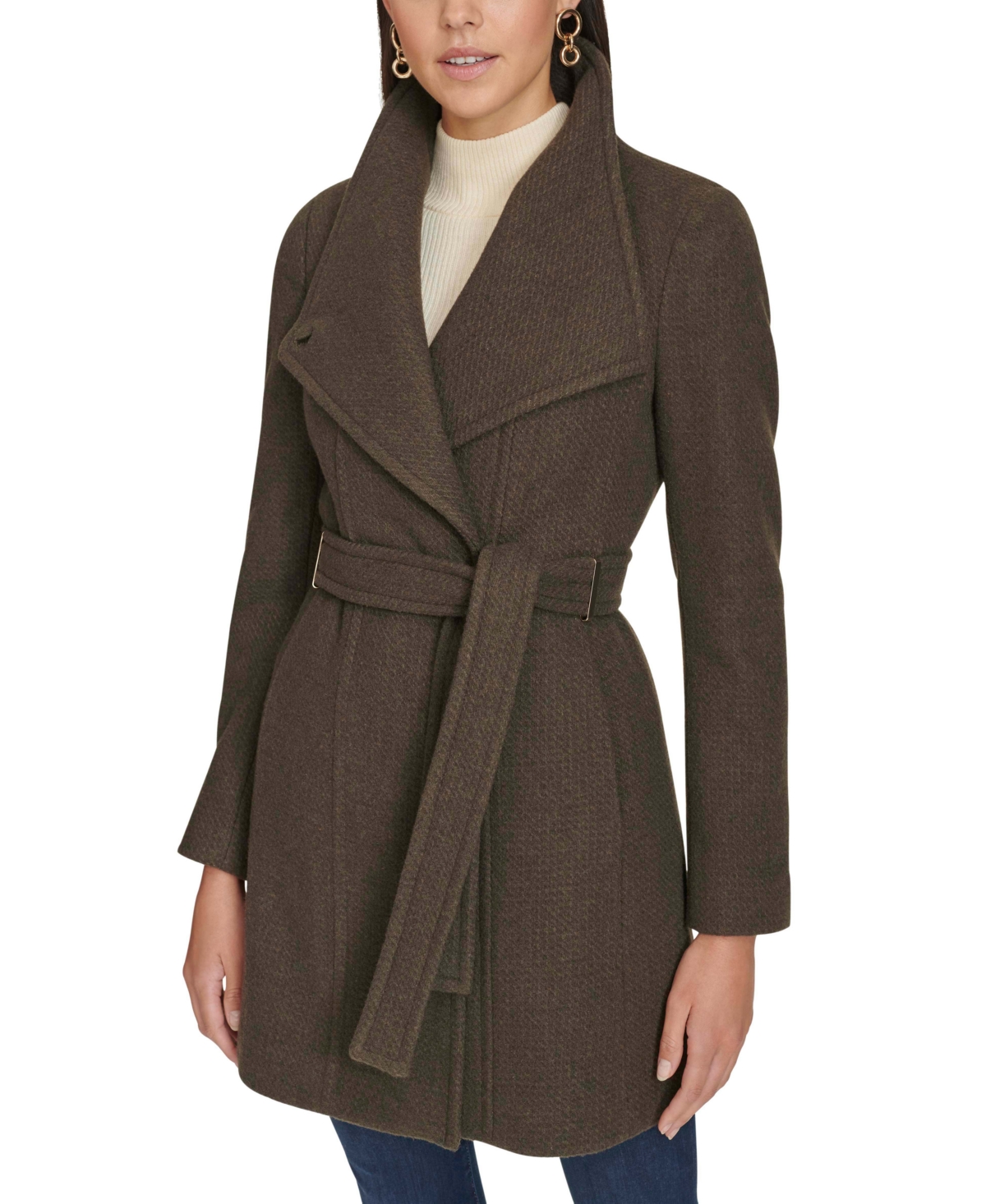 Womens Asymmetrical Belted Wrap Coat Created For Macys In Twig