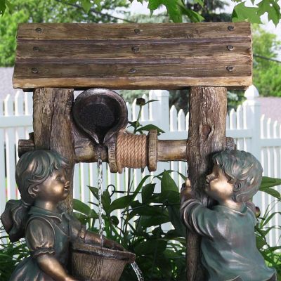 Children at the Well 39-Inch Outdoor Water Fountain - LED Lights - Electric Submersible Pump - Polyresin/Fiberglass