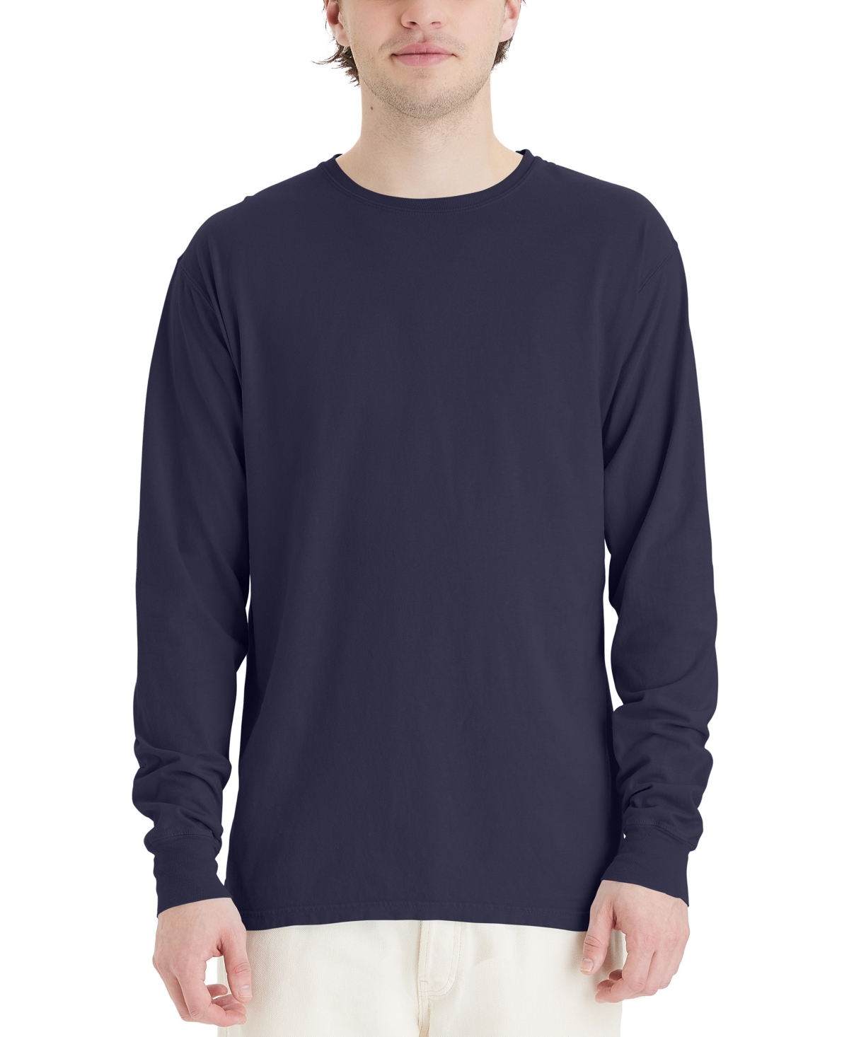 Shop Hanes Unisex Garment Dyed Long Sleeve Cotton T-shirt In Blue