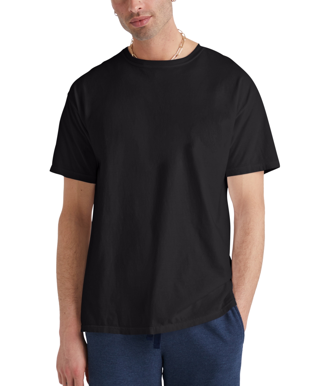 Shop Hanes Unisex Garment Dyed Cotton T-shirt In Black