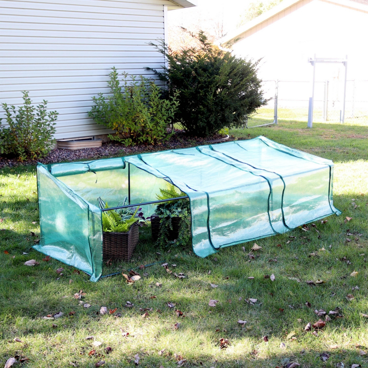 Sunnydaze Decor Iron Pvc Cover Mini Slant Cloche Greenhouse with Zipper -- Green