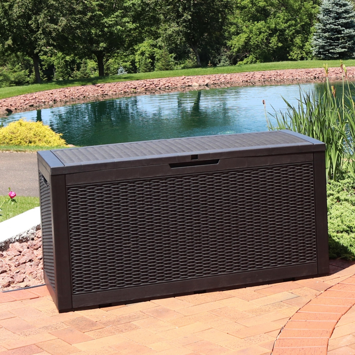 Sunnydaze Decor gal Faux Rattan Patio Storage Box with Handles - Phantom Gray