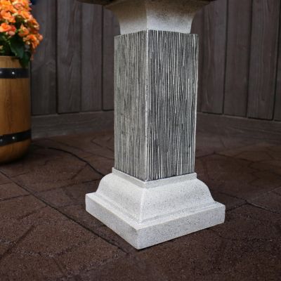 25-Inch Square 2-Tier Outdoor Bird Bath Water Fountain - LED Lights - Electric Submersible Pump with Adjustable Flow