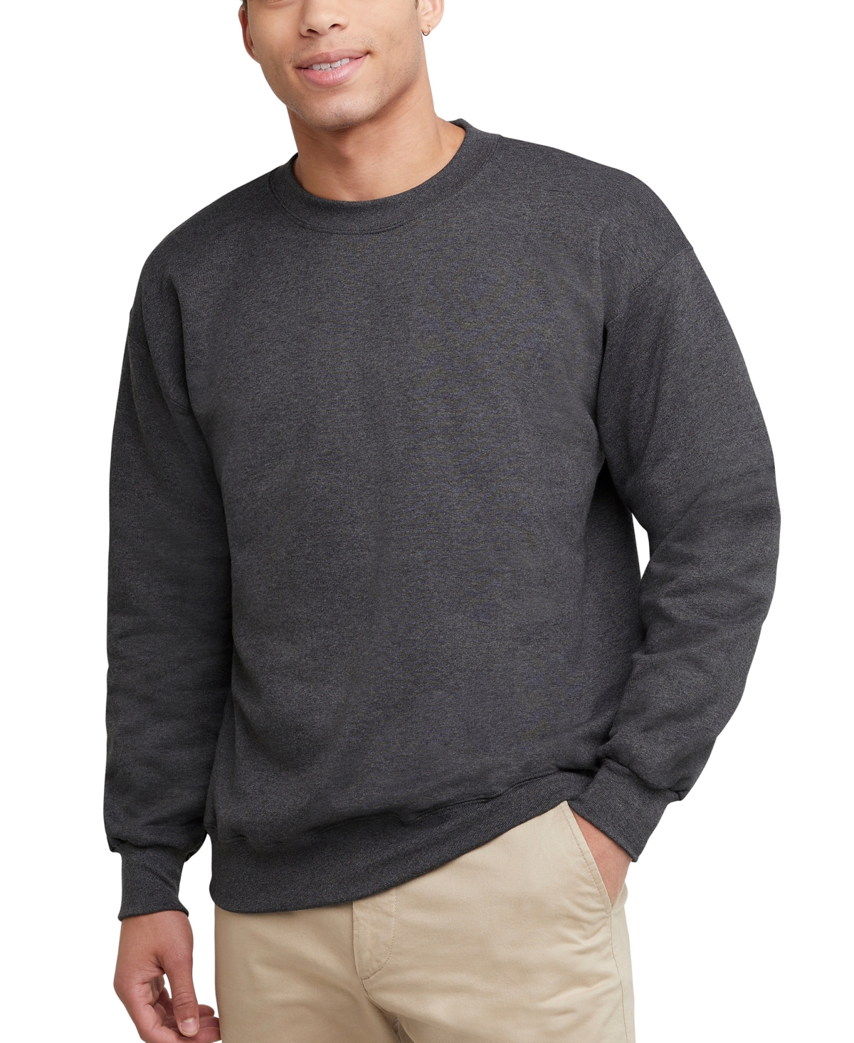 Shop Hanes Ultimate Men's Heavyweight Fleece Crewneck Sweatshirt In Gray