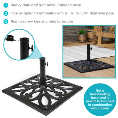 Outdoor Heavy-Duty Cast Iron Decorative Imperial Geometric Design Square Patio Umbrella Base - 16" - Black