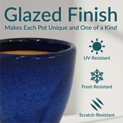 Resort High-Fired Outdoor/Indoor Glazed UV and Frost-Resistant 2-Pack Ceramic Planters with Drainage Holes